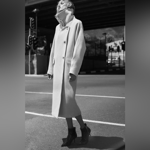 Zara Beige Wool Blend Oversized Coat - Picture 6 of 16